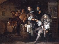 Gentlemen Tasting Wine in a Cellar-Egbert Van Heemskerck-Framed Stretched Canvas
