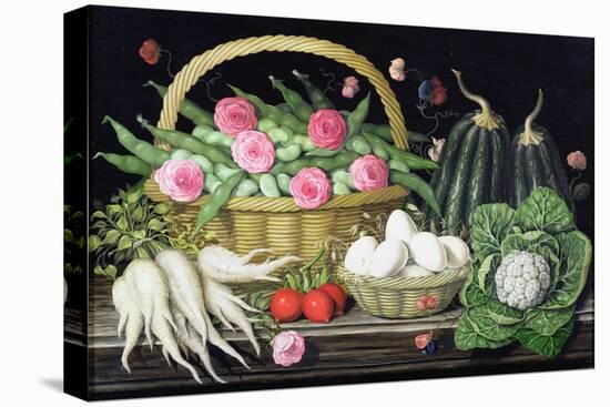 Eggs, Broad Beans and Roses in Basket, 1995-Amelia Kleiser-Stretched Canvas