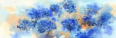 A Bouquet of Blue Flowers, Hydrangeas Watercolor Illustration. Autumn Flowers-Eglelip-Photographic Print