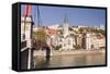 Eglise and Passerelle St. Georges over the River Saone-Julian Elliott-Framed Stretched Canvas
