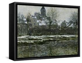 Eglise de Vétheuil sous la neige-Claude Monet-Framed Stretched Canvas