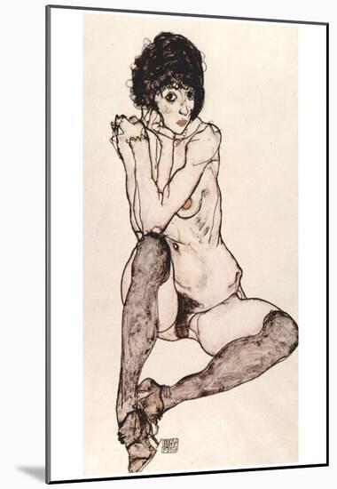 Egon Schiele (Seated female nude) Art Poster Print-null-Mounted Poster