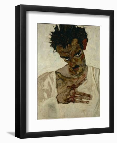 Egon Schiele, Self-Portrait with Bent Head, Study for Eremiten (Hermits)-Egon Schiele-Framed Premium Giclee Print