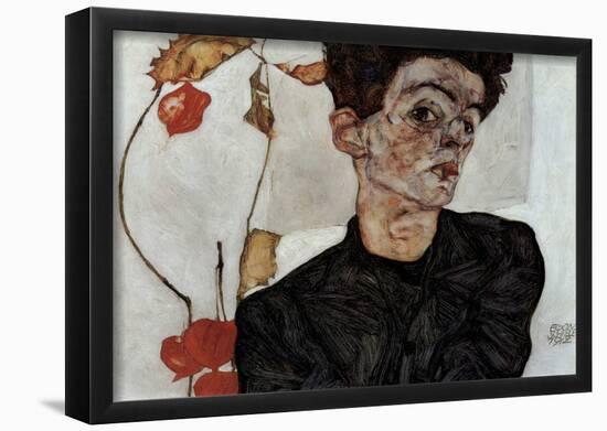 Egon Schiele (Self-portrait with fruit Lampion) Art Poster Print-null-Framed Poster