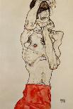 Kneeling Female in Orange-Red Dress, 1910-Egon Schiele-Art Print