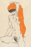 Kneeling Female in Orange-Red Dress, 1910-Egon Schiele-Art Print