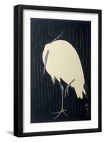 Egret in the Rain, 1925-36 (Colour Woodcut)-Ohara Koson-Framed Giclee Print