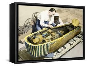 Egypt-1922 : English archaeologist Howard Carter (1873-1939) and an Egyptian assistant-English Photographer-Framed Stretched Canvas