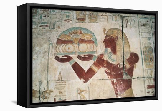 Egypt, Abydos, Temple of Pharaoh Seti I, Osiris Chapel, Painted Relief Depicting Offering Bearer-null-Framed Stretched Canvas