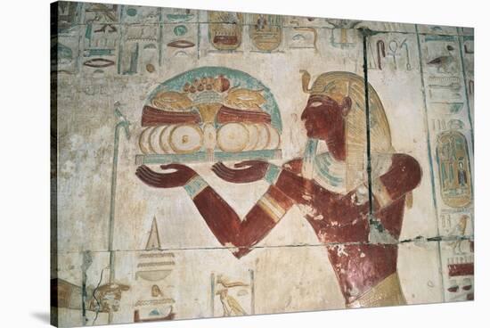 Egypt, Abydos, Temple of Pharaoh Seti I, Osiris Chapel, Painted Relief Depicting Offering Bearer-null-Stretched Canvas