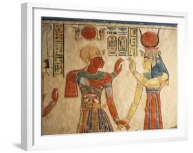 Egypt, Amonherkhopeshaf's Tomb, Painted Relief Depicting Pharaoh Ramses III in Front of Isis-null-Framed Giclee Print