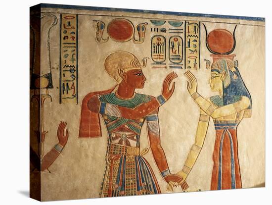 Egypt, Amonherkhopeshaf's Tomb, Painted Relief Depicting Pharaoh Ramses III in Front of Isis-null-Stretched Canvas