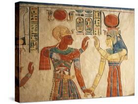 Egypt, Amonherkhopeshaf's Tomb, Painted Relief Depicting Pharaoh Ramses III in Front of Isis-null-Stretched Canvas