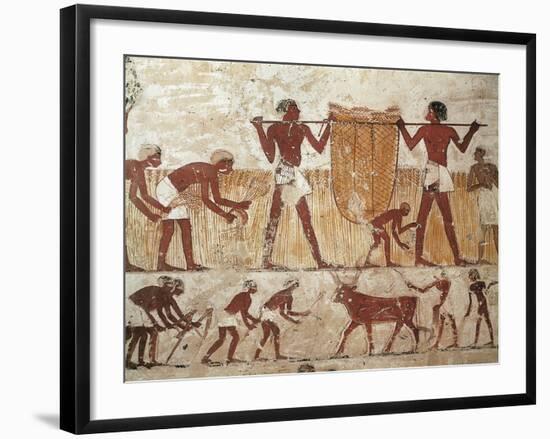 Egypt, Ancient Thebes, Shaykh 'Abd Al-Qurnah, Mural of Farmers at Work-null-Framed Giclee Print