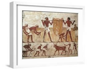 Egypt, Ancient Thebes, Shaykh 'Abd Al-Qurnah, Mural of Farmers at Work-null-Framed Giclee Print