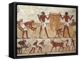 Egypt, Ancient Thebes, Shaykh 'Abd Al-Qurnah, Mural of Farmers at Work-null-Framed Stretched Canvas