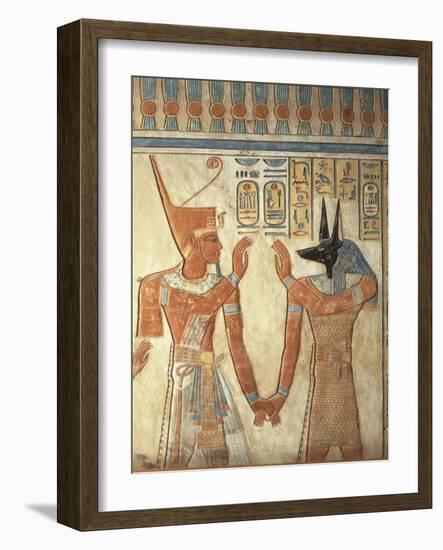 Egypt, Ancient Thebes, Valley of the Queens, Mural of Ramses III and God Anubis-null-Framed Giclee Print