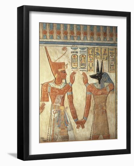 Egypt, Ancient Thebes, Valley of the Queens, Mural of Ramses III and God Anubis-null-Framed Giclee Print