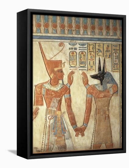 Egypt, Ancient Thebes, Valley of the Queens, Mural of Ramses III and God Anubis-null-Framed Stretched Canvas