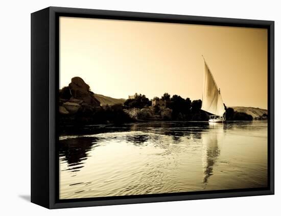 Egypt, Aswan, Felucca and Nile River-Michele Falzone-Framed Stretched Canvas