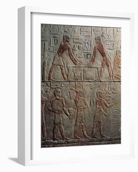 Egypt, Cairo, Ancient Memphis, Saqqara, Painted Relief of Working Carpenters at Mastaba at Ti-null-Framed Giclee Print