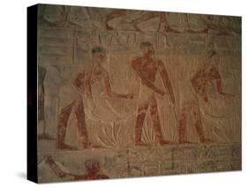 Egypt, Cairo, Ancient Memphis, Saqqara, Relief of Farmers at Work-null-Stretched Canvas