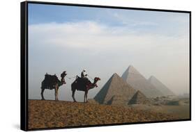 Egypt, Giza, Camel Ride and Giza Pyramid-Claudia Adams-Framed Stretched Canvas