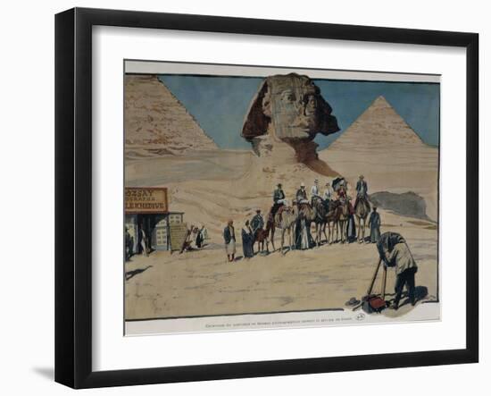 Egypt, Giza, Tourists in Front of Sphinx, 1901-null-Framed Giclee Print