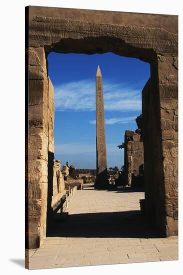 Egypt, Luxor, Great Hypostyle Hall of Karnak and Obelisk of Tutmose-Claudia Adams-Stretched Canvas