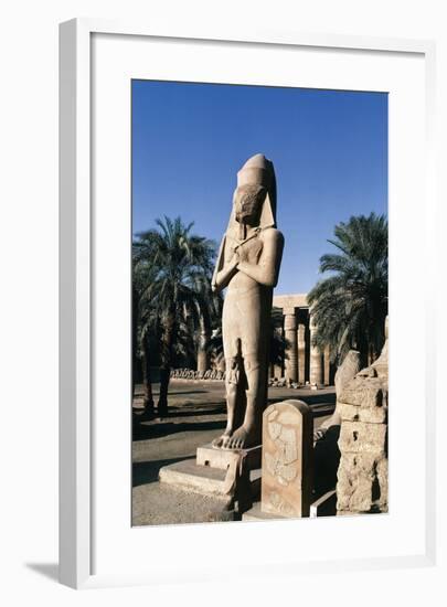 Egypt, Luxor, Karnak, Great Temple of Amon, Courtyard and Colossus of Ramses II-null-Framed Giclee Print