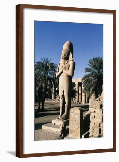Egypt, Luxor, Karnak, Great Temple of Amon, Courtyard and Colossus of Ramses II-null-Framed Giclee Print
