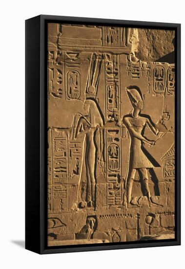 Egypt, Luxor, Stone Reliefs in Amun Temple Enclosure at Temples-Claudia Adams-Framed Stretched Canvas