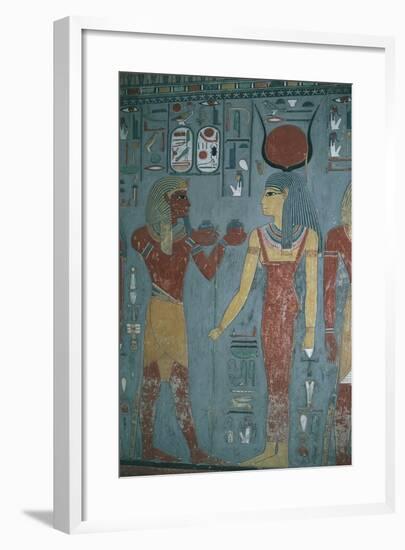 Egypt, Luxor, Valley of Kings with Horemheb Between Godess Isis and God Horus in Tomb of Horemheb-null-Framed Giclee Print