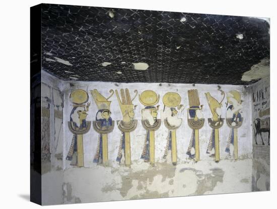 Egypt, Luxor, Valley of the Kings, Tomb of Ramses III, Mural Painting of Heads of Divinities-null-Stretched Canvas