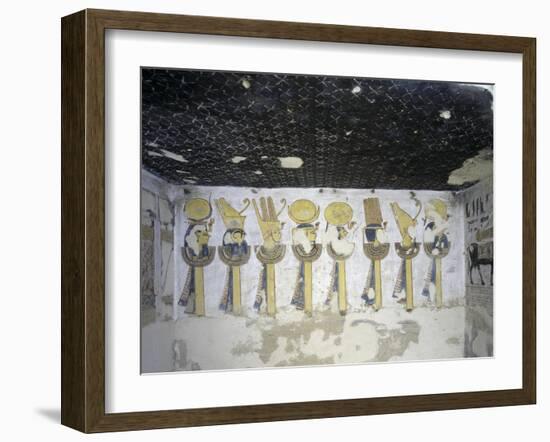 Egypt, Luxor, Valley of the Kings, Tomb of Ramses III, Mural Painting of Heads of Divinities-null-Framed Giclee Print