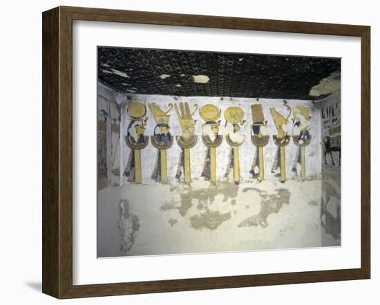 Egypt, Luxor, Valley of the Kings, Tomb of Ramses III, Mural Painting of Heads of Divinities-null-Framed Giclee Print