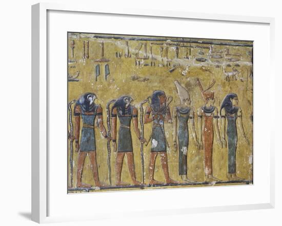 Egypt, Luxor, Valley of the Kings, Tomb of Seti I, Mural Painting of Gods from Nineteenth Dynasty-null-Framed Giclee Print