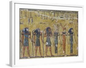 Egypt, Luxor, Valley of the Kings, Tomb of Seti I, Mural Painting of Gods from Nineteenth Dynasty-null-Framed Giclee Print