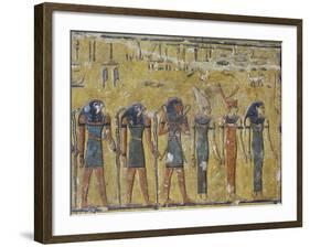 Egypt, Luxor, Valley of the Kings, Tomb of Seti I, Mural Painting of Gods from Nineteenth Dynasty-null-Framed Giclee Print