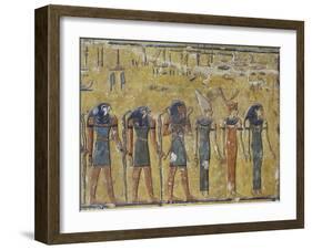 Egypt, Luxor, Valley of the Kings, Tomb of Seti I, Mural Painting of Gods from Nineteenth Dynasty-null-Framed Giclee Print