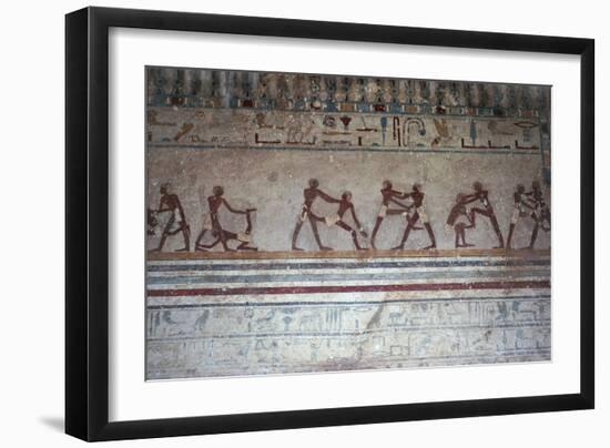 Egypt, Necropolis of Beni Hasan, Tomb of Amenemhat, Mural Painting Depicting Wrestling Scenes-null-Framed Giclee Print