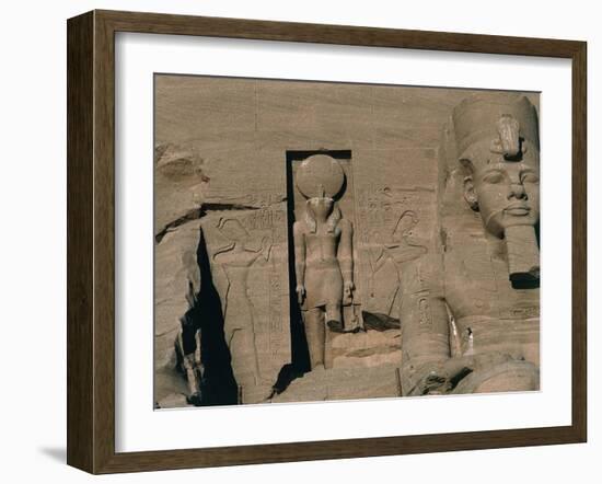 Egypt, Nubia, Abu Simbel, Great Temple of Ramses II, Facade, Niche with Statue of Sun God Ra-null-Framed Giclee Print