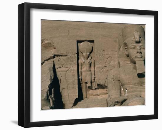 Egypt, Nubia, Abu Simbel, Great Temple of Ramses II, Facade, Niche with Statue of Sun God Ra-null-Framed Giclee Print