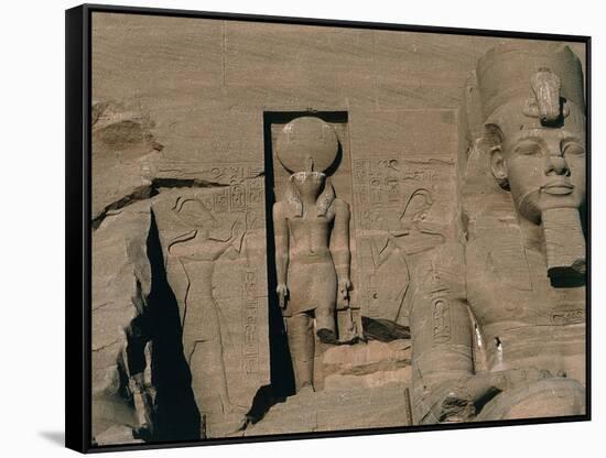 Egypt, Nubia, Abu Simbel, Great Temple of Ramses II, Facade, Niche with Statue of Sun God Ra-null-Framed Stretched Canvas