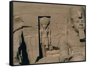 Egypt, Nubia, Abu Simbel, Great Temple of Ramses II, Facade, Niche with Statue of Sun God Ra-null-Framed Stretched Canvas