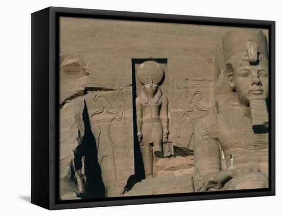 Egypt, Nubia, Abu Simbel, Great Temple of Ramses II, Facade, Niche with Statue of Sun God Ra-null-Framed Stretched Canvas