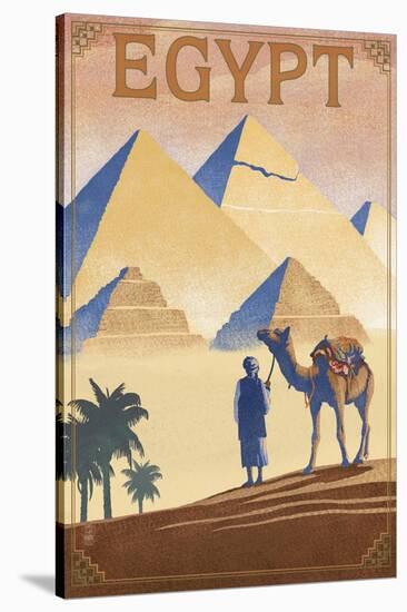 Egypt - Pyramids - Lithograph Style-Lantern Press-Stretched Canvas