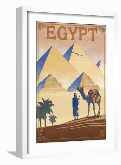 Egypt - Pyramids - Lithograph Style-Lantern Press-Framed Art Print