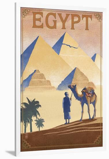 Egypt - Pyramids - Lithograph Style-Lantern Press-Framed Art Print