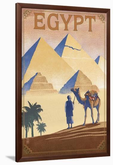 Egypt - Pyramids - Lithograph Style-Lantern Press-Framed Art Print